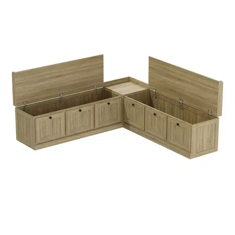 Famapy Oak-Effect Corner Storage Bench Shoe Bench  Flip-Top & Cabinet Organizer
