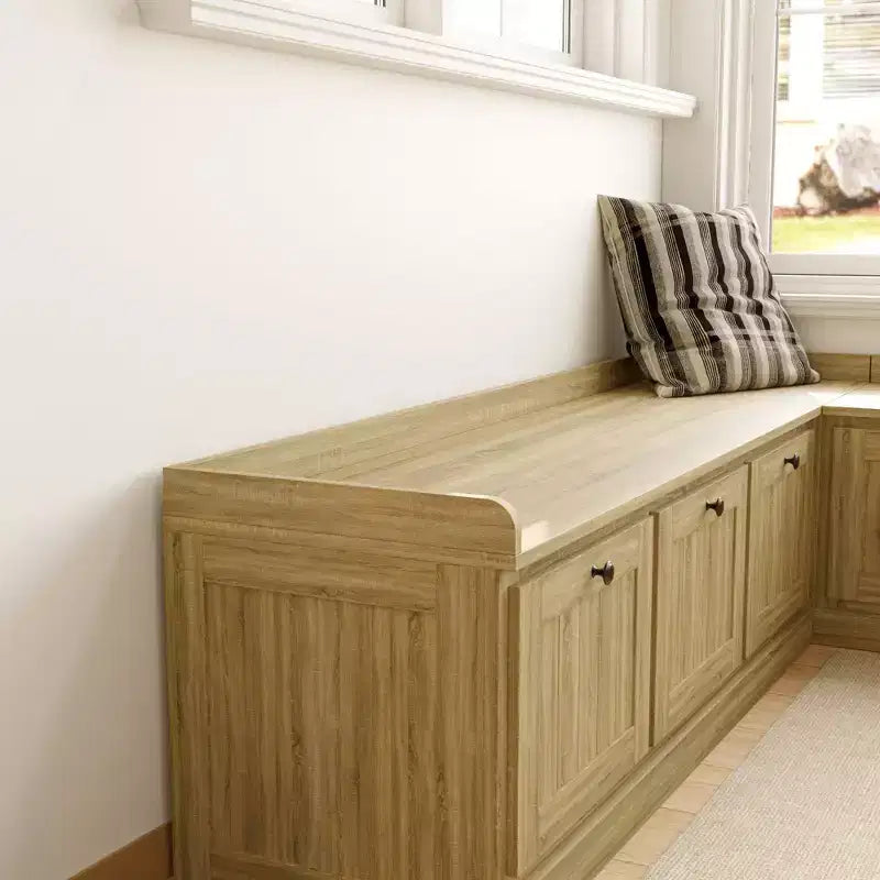 Famapy Oak-Effect Corner Storage Bench Shoe Bench  Flip-Top & Cabinet Organizer
