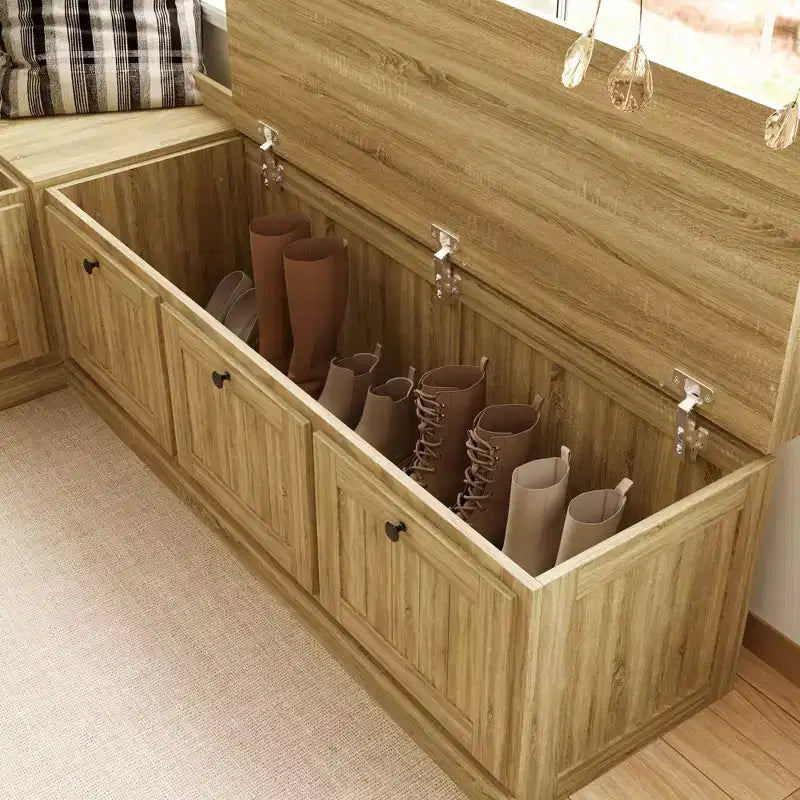 Famapy Oak-Effect Corner Storage Bench Shoe Bench  Flip-Top & Cabinet Organizer