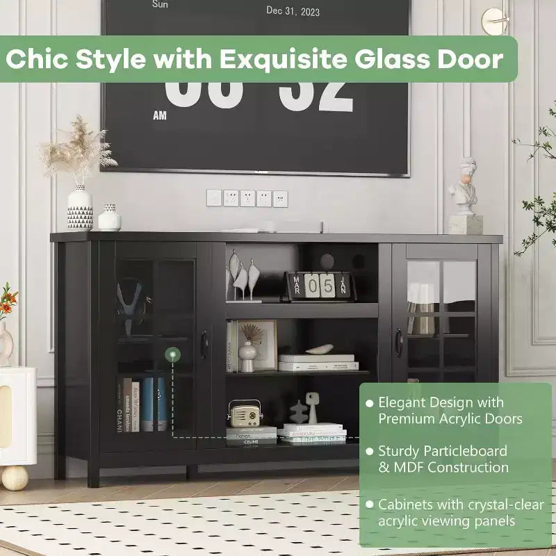 Acekool TV Stand for 65 Inch TVs, 59 Modern Media Console with Storage Cabinets & Power Ports for Living Room or Office