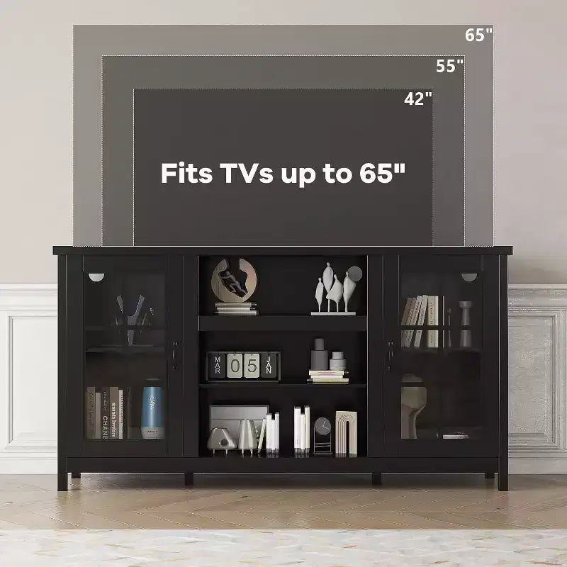 Acekool TV Stand for 65 Inch TVs, 59 Modern Media Console with Storage Cabinets & Power Ports for Living Room or Office
