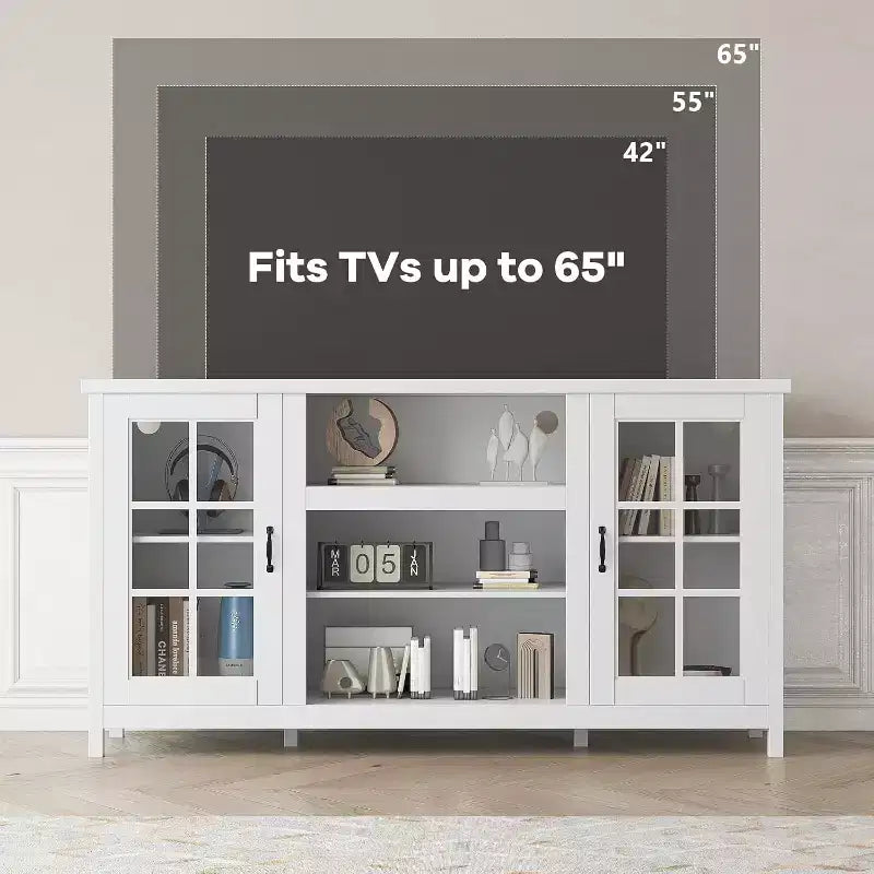 Acekool TV Stand for 65 Inch TVs, 59 Modern Media Console with Storage Cabinets & Power Ports for Living Room or Office