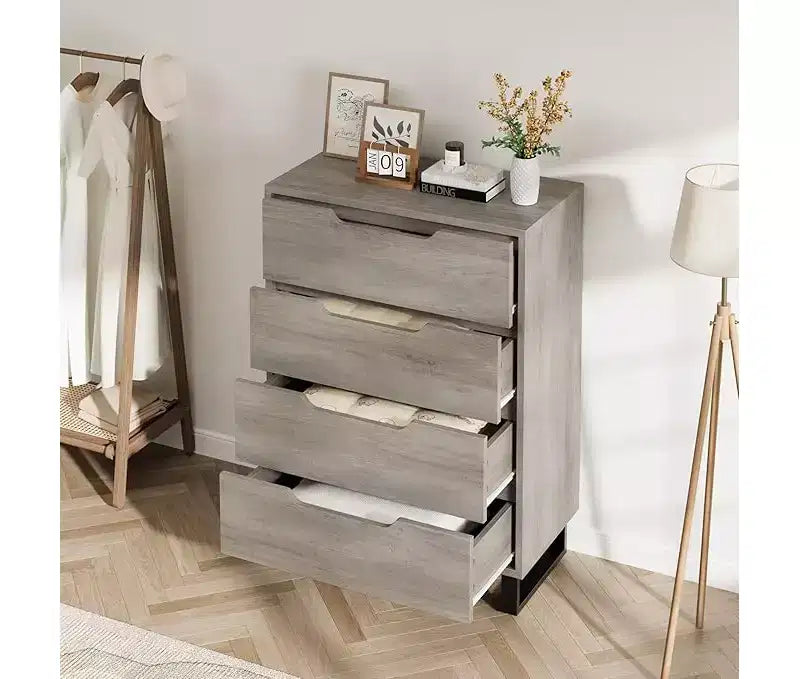 4 Drawer Tall Dresser Vertical Wooden Storage Cabinet with Freestanding Design for Bedroom, Living Room, Hallway, and Entryway