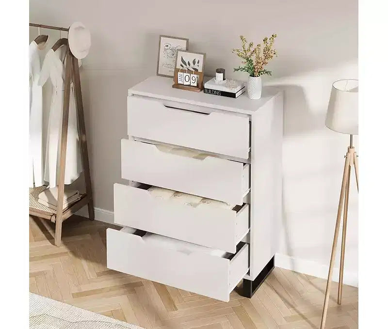 4 Drawer Tall Dresser Vertical Wooden Storage Cabinet with Freestanding Design for Bedroom, Living Room, Hallway, and Entryway