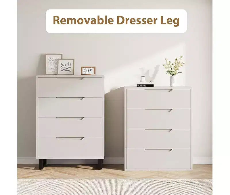 4 Drawer Tall Dresser Vertical Wooden Storage Cabinet with Freestanding Design for Bedroom, Living Room, Hallway, and Entryway