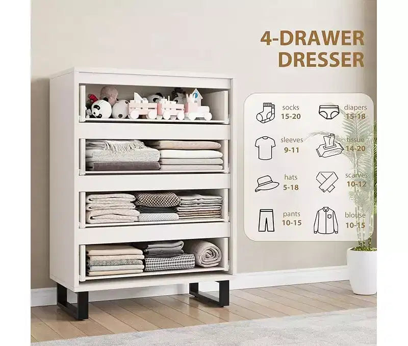 4 Drawer Tall Dresser Vertical Wooden Storage Cabinet with Freestanding Design for Bedroom, Living Room, Hallway, and Entryway