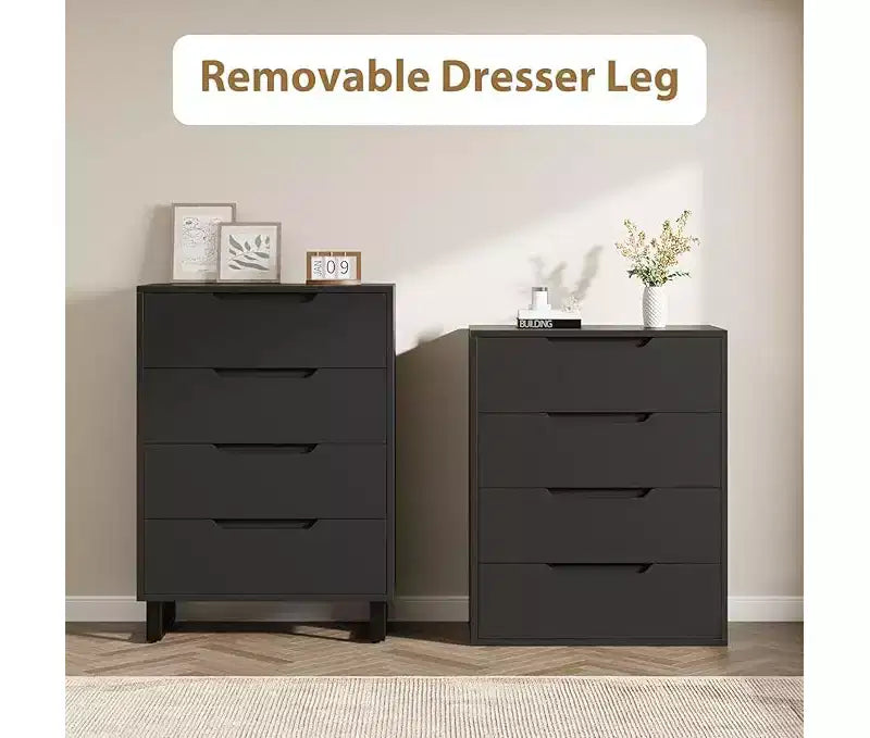 4 Drawer Tall Dresser Vertical Wooden Storage Cabinet with Freestanding Design for Bedroom, Living Room, Hallway, and Entryway