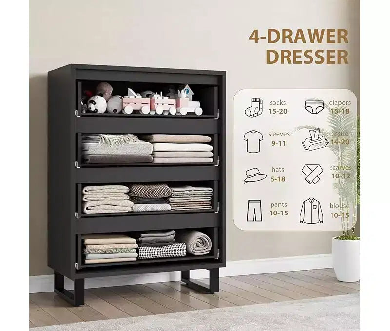 4 Drawer Tall Dresser Vertical Wooden Storage Cabinet with Freestanding Design for Bedroom, Living Room, Hallway, and Entryway