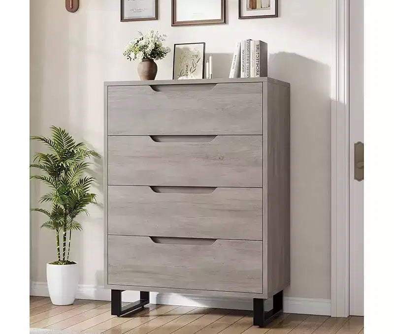 4 Drawer Tall Dresser Vertical Wooden Storage Cabinet with Freestanding Design for Bedroom, Living Room, Hallway, and Entryway