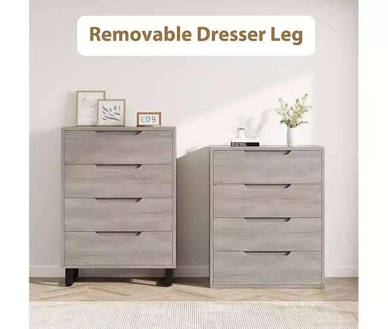4 Drawer Tall Dresser Vertical Wooden Storage Cabinet with Freestanding Design for Bedroom, Living Room, Hallway, and Entryway