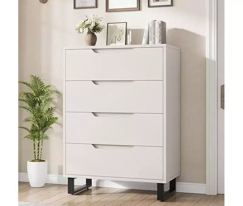 4 Drawer Tall Dresser Vertical Wooden Storage Cabinet with Freestanding Design for Bedroom, Living Room, Hallway, and Entryway