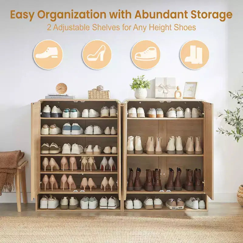GDFStudio Jorik Farmhouse 31.5 6-Tier Wooden Shoe Cabinet with Rattan Doors