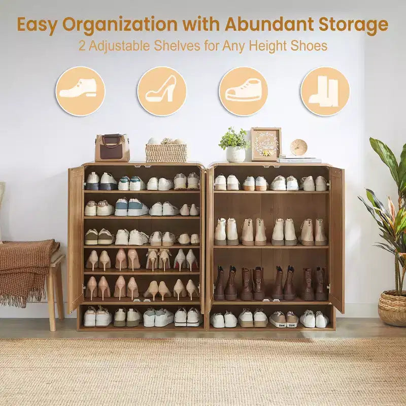 GDFStudio Jorik Farmhouse 31.5 6-Tier Wooden Shoe Cabinet with Rattan Doors