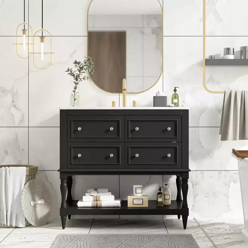 36 Bathroom Vanity with Sink, Bathroom Storage Cabinet with Drawers, Wood Single Sink Bathroom Vanity