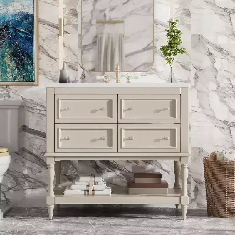 36 Bathroom Vanity with Sink, Bathroom Storage Cabinet with Drawers, Wood Single Sink Bathroom Vanity