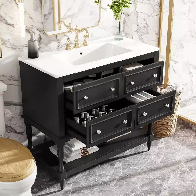 36 Bathroom Vanity with Sink, Bathroom Storage Cabinet with Drawers, Wood Single Sink Bathroom Vanity
