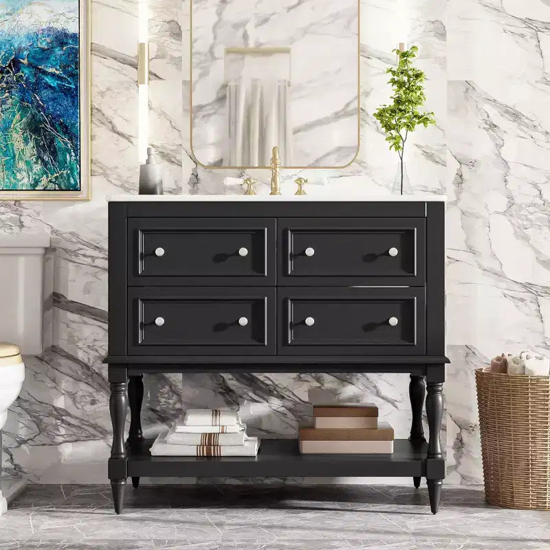 36 Bathroom Vanity with Sink, Bathroom Storage Cabinet with Drawers, Wood Single Sink Bathroom Vanity