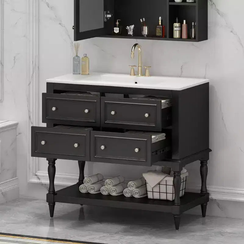 36 Bathroom Vanity with Sink, Bathroom Storage Cabinet with Drawers, Wood Single Sink Bathroom Vanity