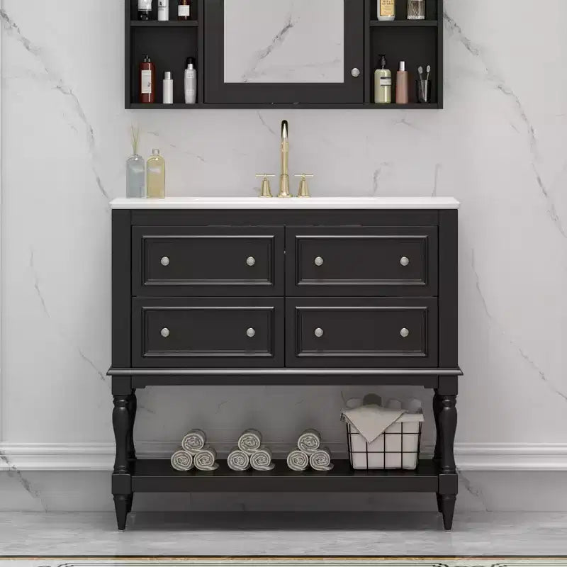 36 Bathroom Vanity with Sink, Bathroom Storage Cabinet with Drawers, Wood Single Sink Bathroom Vanity