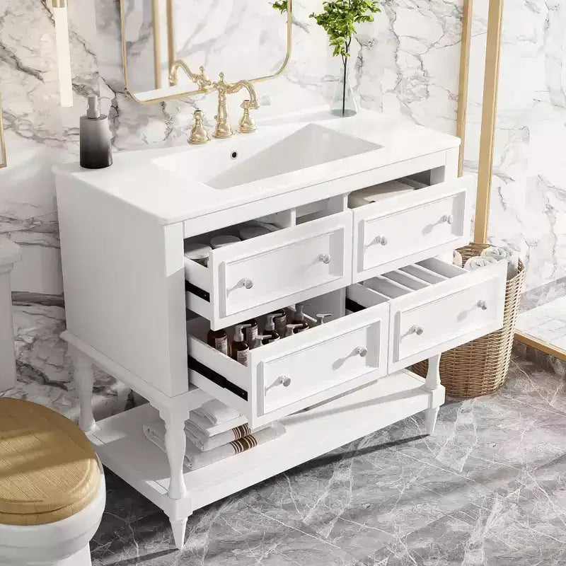 36 Bathroom Vanity with Sink, Bathroom Storage Cabinet with Drawers, Wood Single Sink Bathroom Vanity