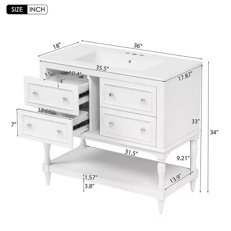 36 Bathroom Vanity with Sink, Bathroom Storage Cabinet with Drawers, Wood Single Sink Bathroom Vanity