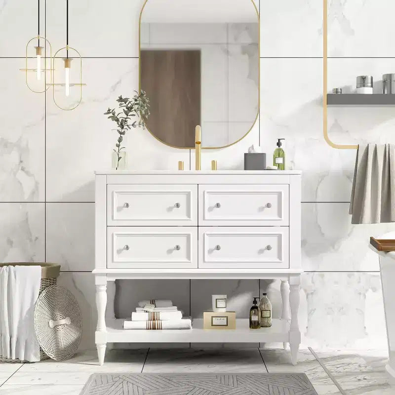 36 Bathroom Vanity with Sink, Bathroom Storage Cabinet with Drawers, Wood Single Sink Bathroom Vanity