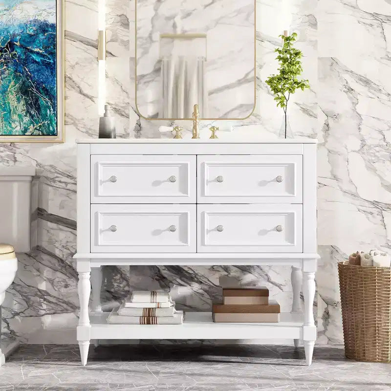 36 Bathroom Vanity with Sink, Bathroom Storage Cabinet with Drawers, Wood Single Sink Bathroom Vanity