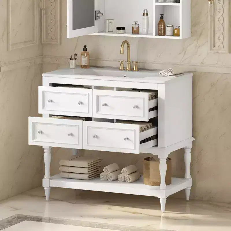 36 Bathroom Vanity with Sink, Bathroom Storage Cabinet with Drawers, Wood Single Sink Bathroom Vanity