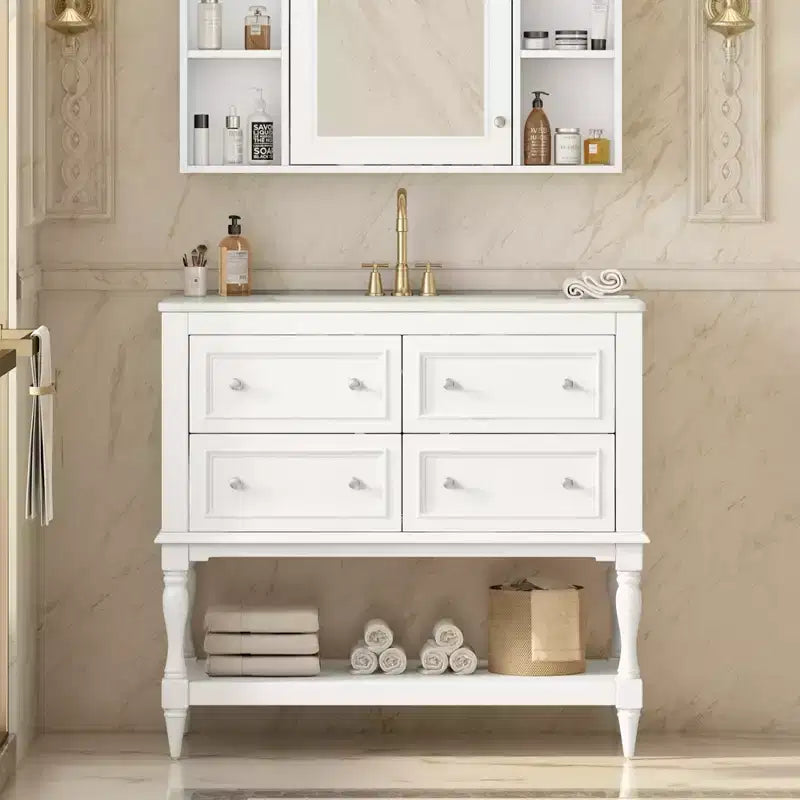 36 Bathroom Vanity with Sink, Bathroom Storage Cabinet with Drawers, Wood Single Sink Bathroom Vanity