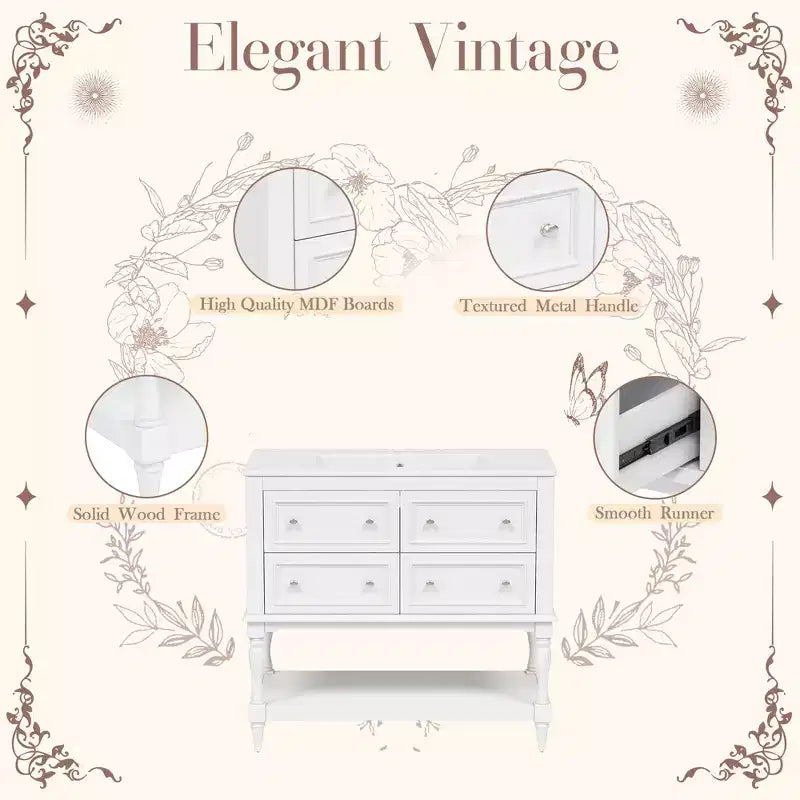 36 Bathroom Vanity with Sink, Bathroom Storage Cabinet with Drawers, Wood Single Sink Bathroom Vanity