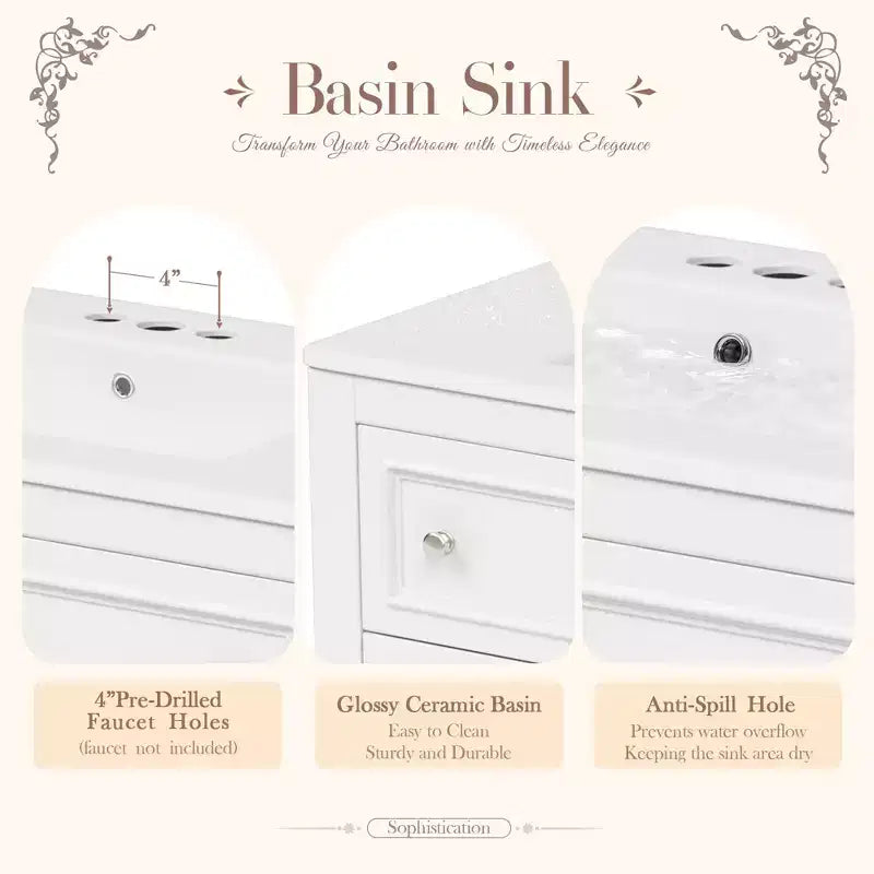 36 Bathroom Vanity with Sink, Bathroom Storage Cabinet with Drawers, Wood Single Sink Bathroom Vanity