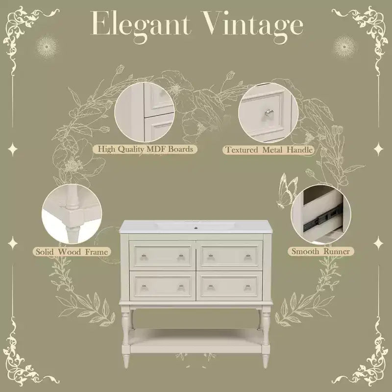 36 Bathroom Vanity with Sink, Bathroom Storage Cabinet with Drawers, Wood Single Sink Bathroom Vanity
