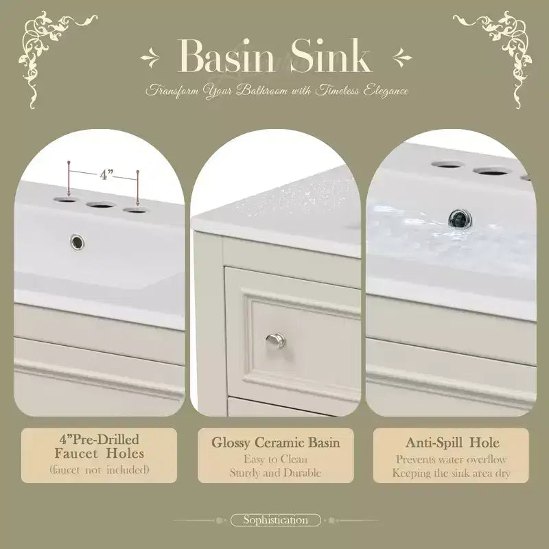 36 Bathroom Vanity with Sink, Bathroom Storage Cabinet with Drawers, Wood Single Sink Bathroom Vanity