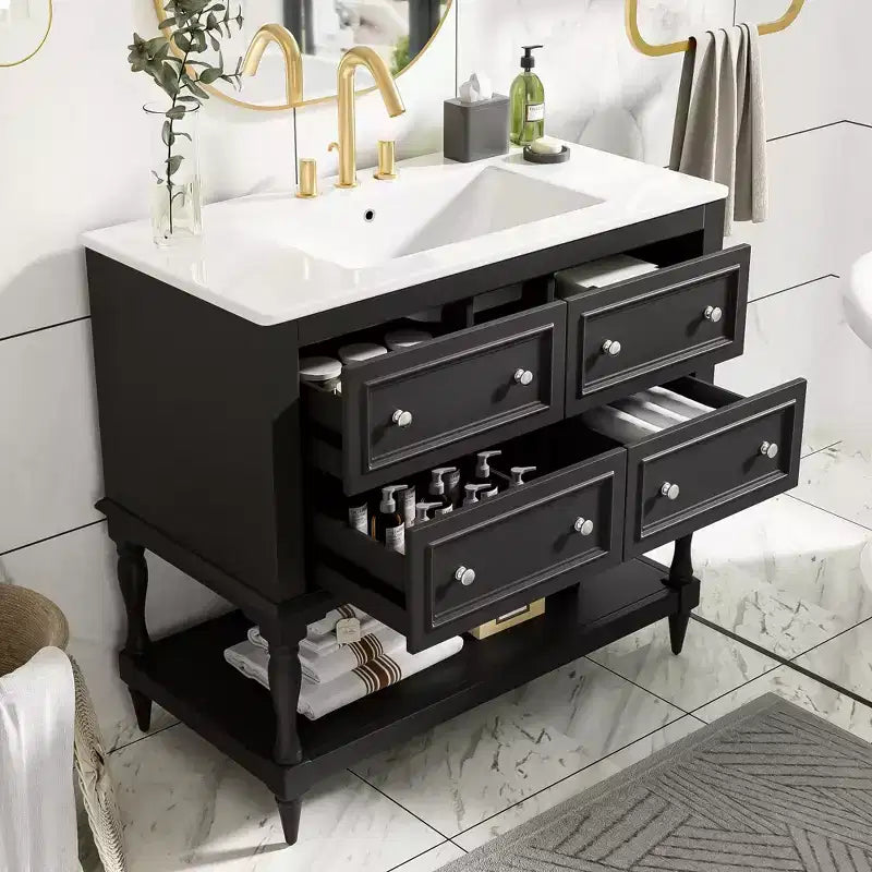 36 Bathroom Vanity with Sink, Bathroom Storage Cabinet with Drawers, Wood Single Sink Bathroom Vanity