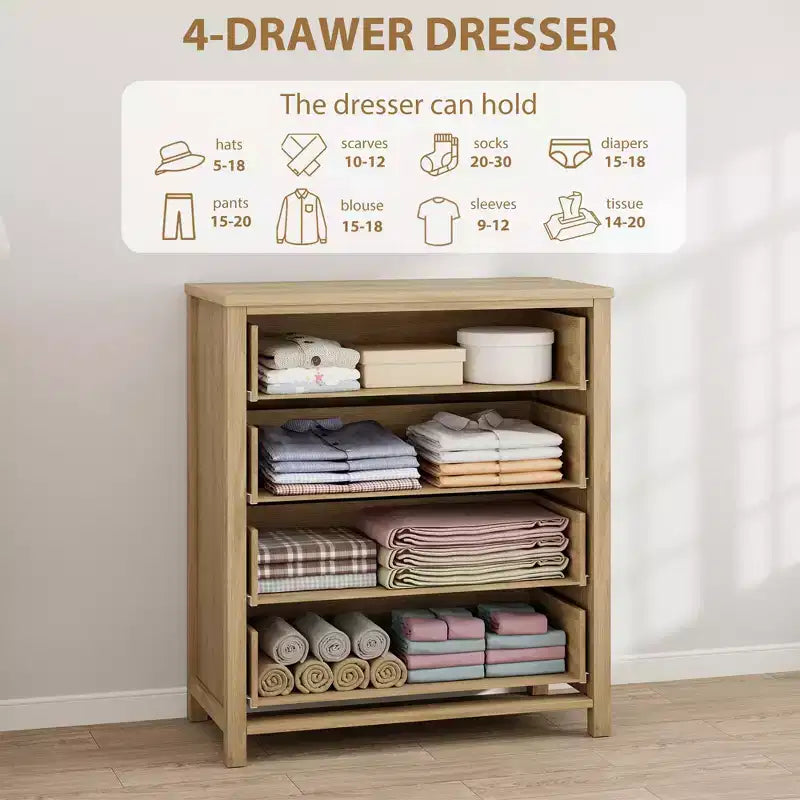 COZONY Rattan Dresser for Bedroom, 4/5-Drawer Tall Chest with Natural Woven Fronts, Freestanding Clothes Storage Cabinet for Living Room, Hallway