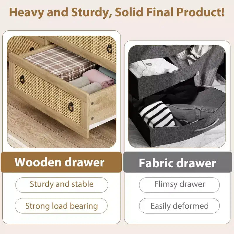 COZONY Rattan Dresser for Bedroom, 4/5-Drawer Tall Chest with Natural Woven Fronts, Freestanding Clothes Storage Cabinet for Living Room, Hallway