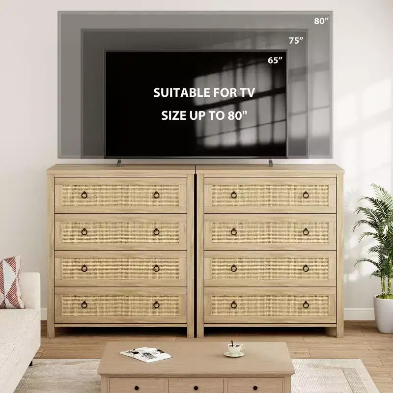 COZONY Rattan Dresser for Bedroom, 4/5-Drawer Tall Chest with Natural Woven Fronts, Freestanding Clothes Storage Cabinet for Living Room, Hallway