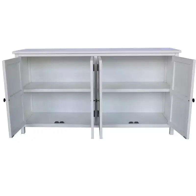 60in Sideboard Pantry Cabinet, Rustic Wood Accent Storage Cabinet with 4 Doors, Versatile Buffet Cabinet for Home Decor and Organization White