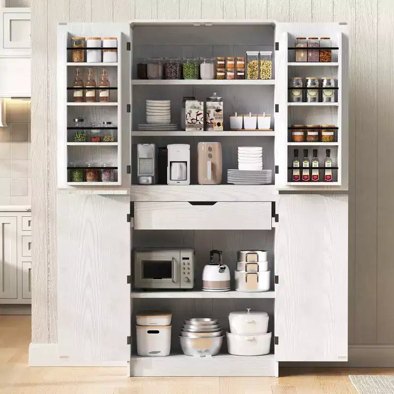 GDFStudio 72 Tall Modern Minimalist Kitchen Pantry Cabinet with 4 Doors, 8 Door Shelves and 3 Adjustable Shelves