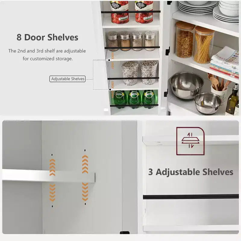 GDFStudio 72 Tall Modern Minimalist Kitchen Pantry Cabinet with 4 Doors, 8 Door Shelves and 3 Adjustable Shelves