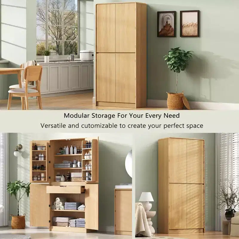GDFStudio 72 Tall Modern Minimalist Kitchen Pantry Cabinet with 4 Doors, 8 Door Shelves and 3 Adjustable Shelves