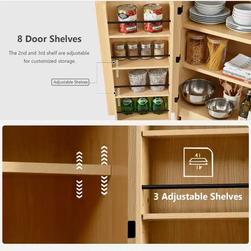 GDFStudio 72 Tall Modern Minimalist Kitchen Pantry Cabinet with 4 Doors, 8 Door Shelves and 3 Adjustable Shelves