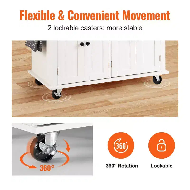 Rolling Kitchen Island Cart with Solid Wood Top Storage Cabinet Drawer Spice Rack and Towel Bar
