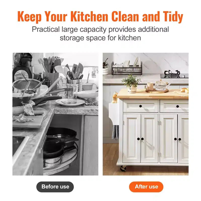 Rolling Kitchen Island Cart with Solid Wood Top Storage Cabinet Drawer Spice Rack and Towel Bar