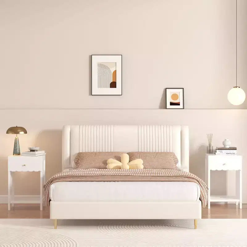 TUYOHW Scalloped Edge Nightstand with Drawer & Open Shelf,Compact Bedside Table,End Table for Bedroom,Kids' Room