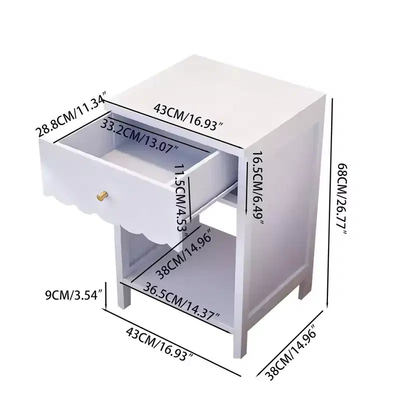 TUYOHW Scalloped Edge Nightstand with Drawer & Open Shelf,Compact Bedside Table,End Table for Bedroom,Kids' Room