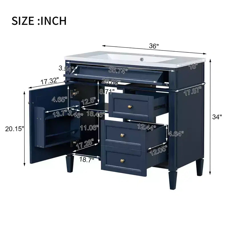 36Bathroom Vanity with Sink, Bathroom Storage Cabinet with Drawers, Single Sink Bathroom Vanity