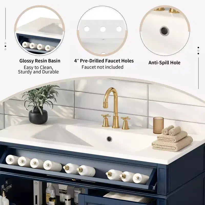 36Bathroom Vanity with Sink, Bathroom Storage Cabinet with Drawers, Single Sink Bathroom Vanity