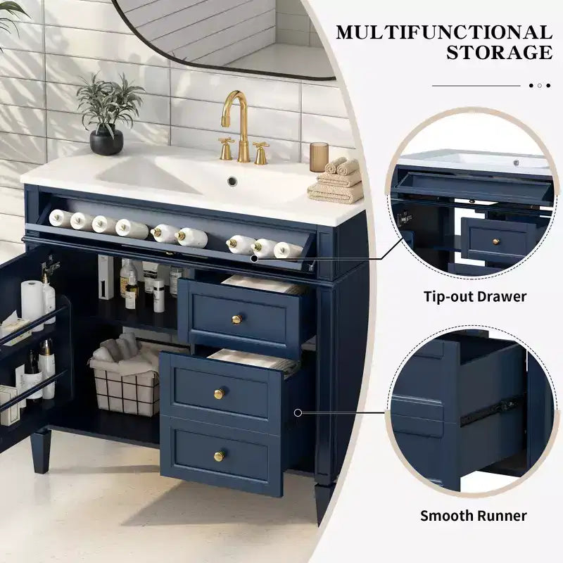 36Bathroom Vanity with Sink, Bathroom Storage Cabinet with Drawers, Single Sink Bathroom Vanity