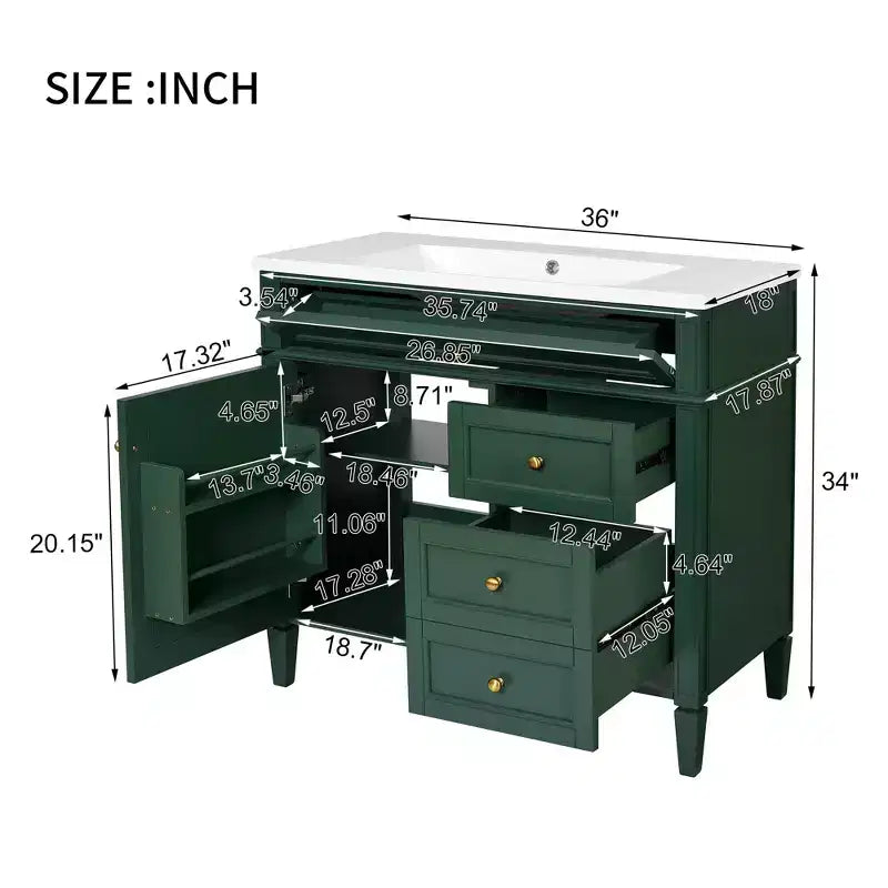 36Bathroom Vanity with Sink, Bathroom Storage Cabinet with Drawers, Single Sink Bathroom Vanity
